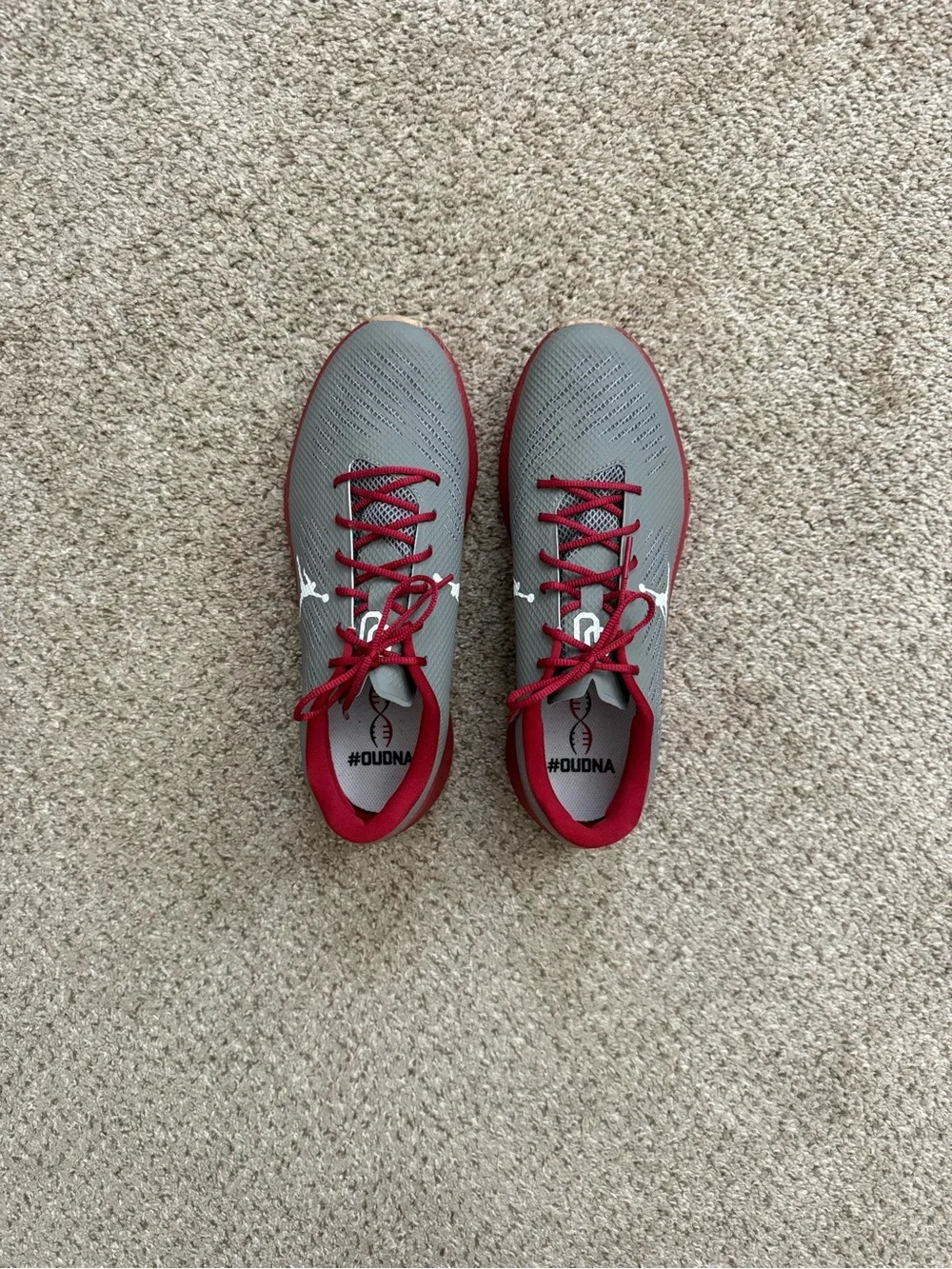 OU Football Player Exclusive Team Issued Grey and Crimson Sneakers Mens 12